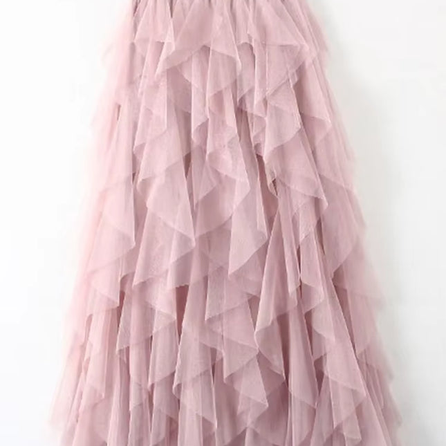 Tutu Tulle Long Maxi Skirt Women Fashion 2023 Korean Cute Pink High Waist Pleated Skirt Mesh Female Lady Aesthetic Faldas