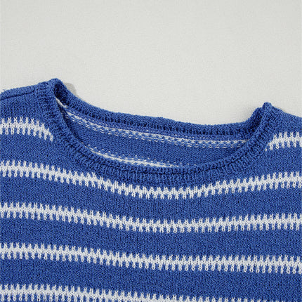 Striped Round Neck Dropped Shoulder Sweater