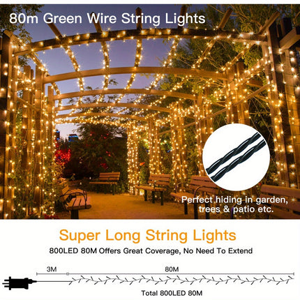 800 LED Christmas Fairy Lights Outdoor/Indoor - Extra Long 80m String Lights with Remote Control, Waterproof IPX4 High Quality, 8 Lighting Modes & Timer, Warm White LEDs, Heavy-Duty Metal Construction for Xmas Tree, Garden, H