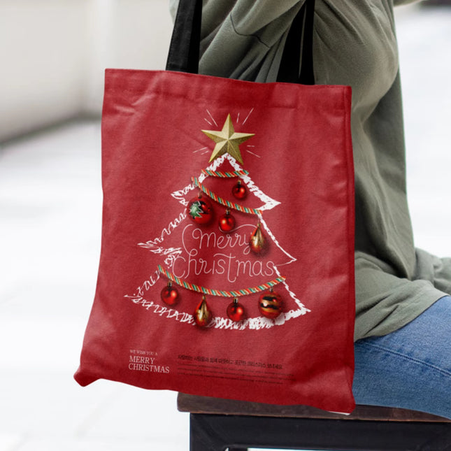 Red Background Christmas Pine Tree Fashionable Zipper Cloth Bag