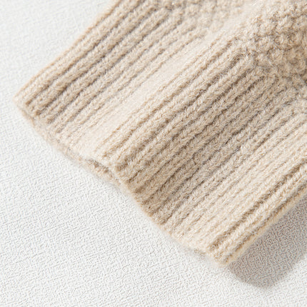 Cable-Knit Color Block Round Neck Sweater