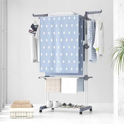 Airer Clothes Drying Rack,4-Tier Foldable Clothes Hanger Adjustable Large Stainless Steel Garment Laundry Racks for Indoor Outdoor