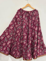 Blackfever Plum Floral Tiered Maxi Skirt with Gold Zari Border