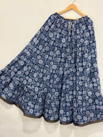 Blue Floral Tiered Cotton Maxi Skirt – Free Size
