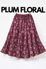 Blackfever Plum Floral Tiered Maxi Skirt with Gold Zari Border