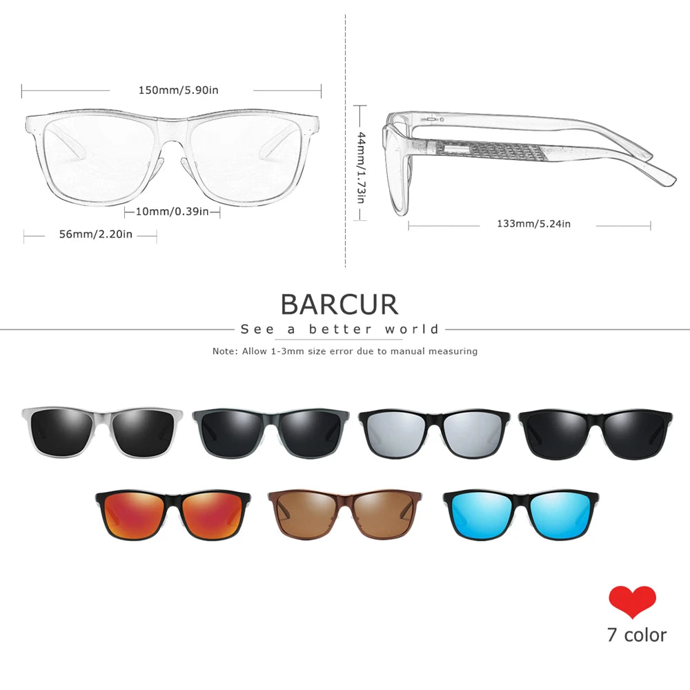 BARCUR Aluminum Men Sunglasses Polarized Male Sun Glasses For Men Women Eyewear Accessories