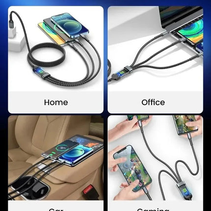 3 In 1 100w Transparent Fast Charging Cable Type C Usb Micro For Iphone Samsung Huawei Xiaomi Pilot Lamp Charger Usb C 6A