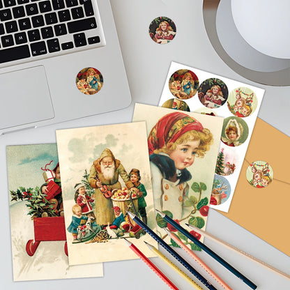 12sets Vintage Christmas Greeting Cards with Envelope Merry Christmas Angels Santa Postcard Holiday Notecards for Friends,Family