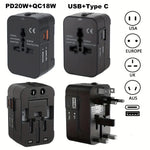 Universal Travel Adapter International All in One PD20W & QC18W Power Plug Wall Charger USB C Charging Ports for USA EU UK AU