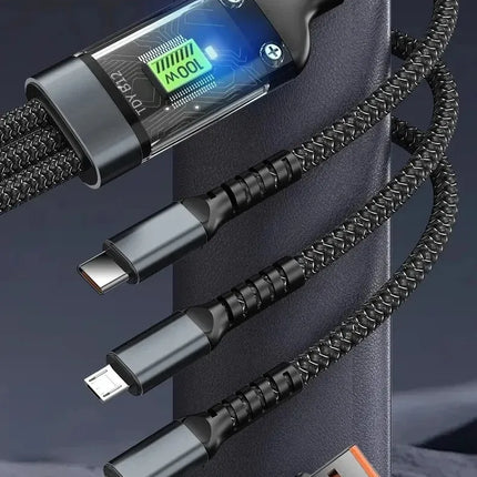 3 In 1 100w Transparent Fast Charging Cable Type C Usb Micro For Iphone Samsung Huawei Xiaomi Pilot Lamp Charger Usb C 6A