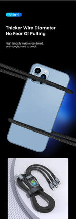 3 In 1 100w Transparent Fast Charging Cable Type C Usb Micro For Iphone Samsung Huawei Xiaomi Pilot Lamp Charger Usb C 6A