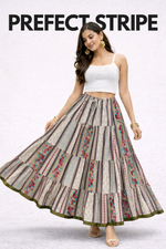 Blackfever Elegant Multicolour Stripe Tiered Maxi Skirt– Free Size