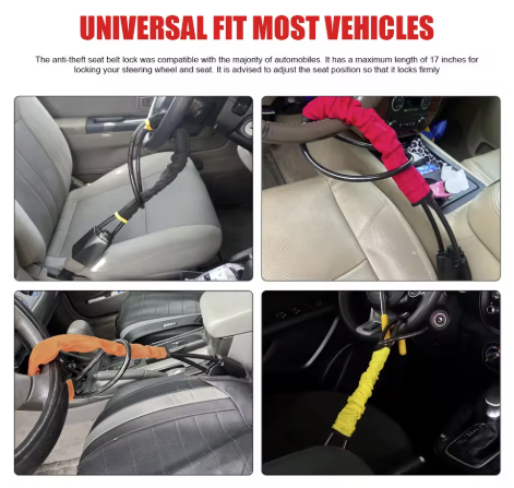 Universal Car Steering Wheel Lock with Seat Belt Socket – Heavy-Duty Steel Rope Anti-Theft Protection Device for Car, SUV, Truck, Van & RV with 3 Keys