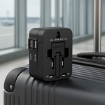 Universal Travel Adapter – Global Power Plug Converter with USB Ports, EU/US/UK/AU Socket Compatibility, Safety Cover & Locking System