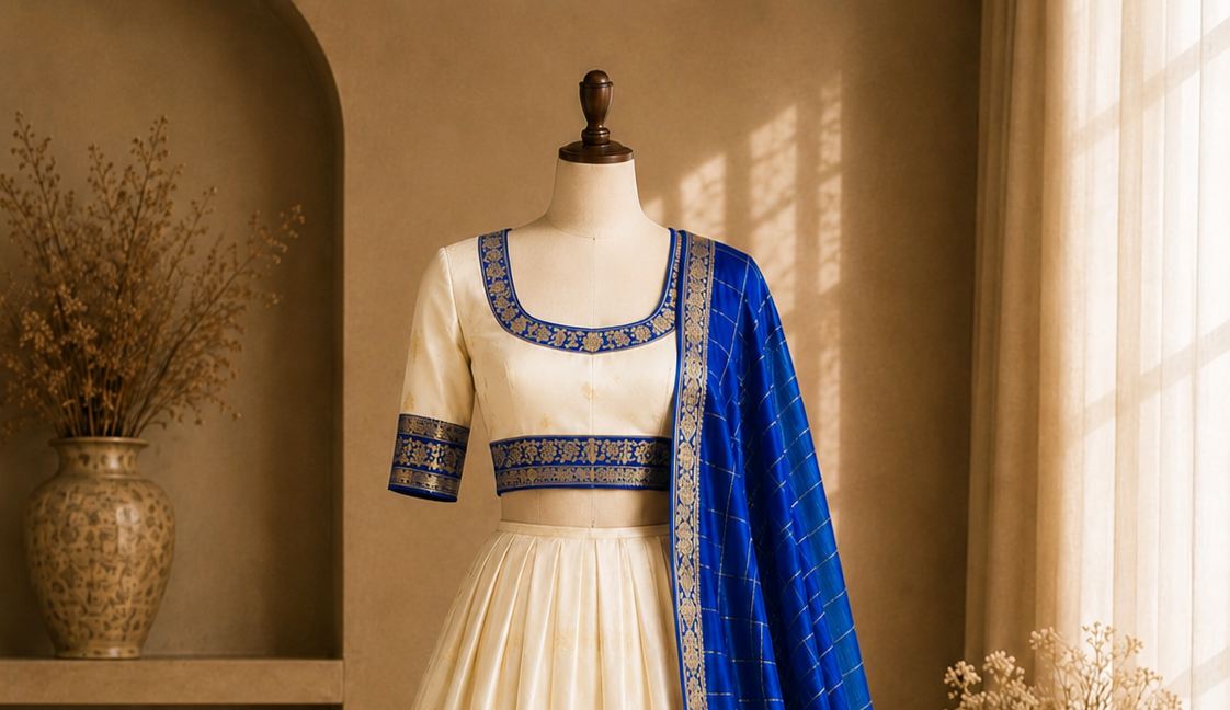 Noam Neelambari Kerala Half Saree Set