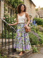 Blackfever Women's Purple & Green Floral Tiered Maxi Skirt - 100% Cotton