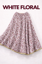 Blackfever White & Pink Floral Tiered Cotton Skirt – Free Size