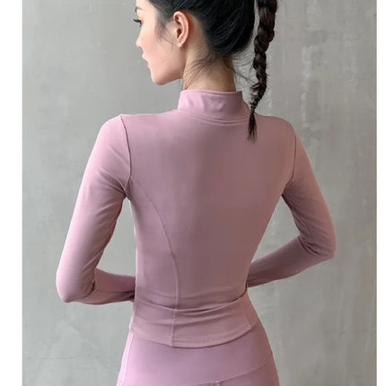 2024 Long Sleeve Sports Jacket Women Zip Fitness Yoga Shirt Winter Warm Gym Top Activewear Running Coats Workout Clothes Woman