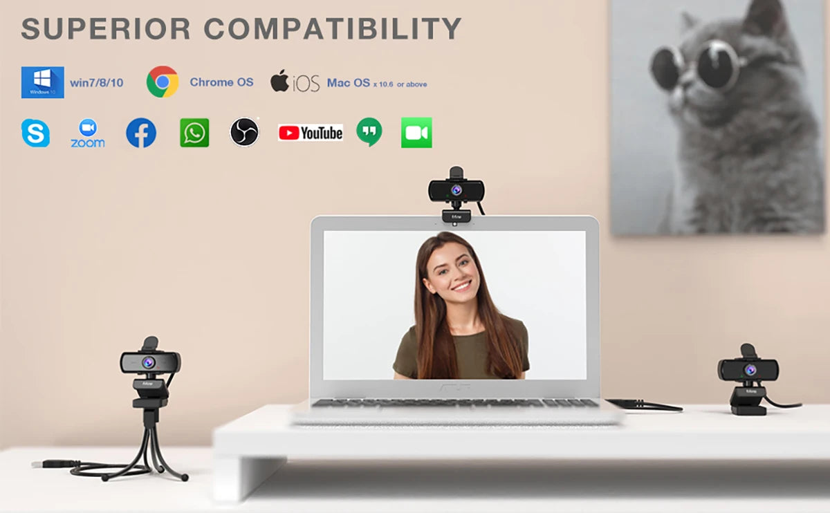 FIFINE 1440p Full HD PC Webcam with Microphone, tripod, for USB Desktop & Laptop,Live Streaming Webcam for Video Calling-K420
