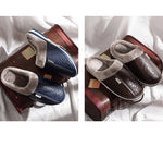 Men's Big Size Winter Slippers Home PU Leather Shoes for Men Indoor Waterproof Fur Cotton Male Bedroom Slipper Flat Houseshoes
