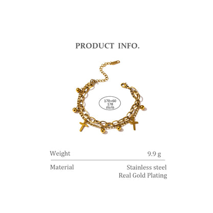 Yhpup Stainless Steel Cross Layered Bracelet for Women Charm Metal 14 K Plated Trendy Golden Wrist Unique Design Jewelry брелок