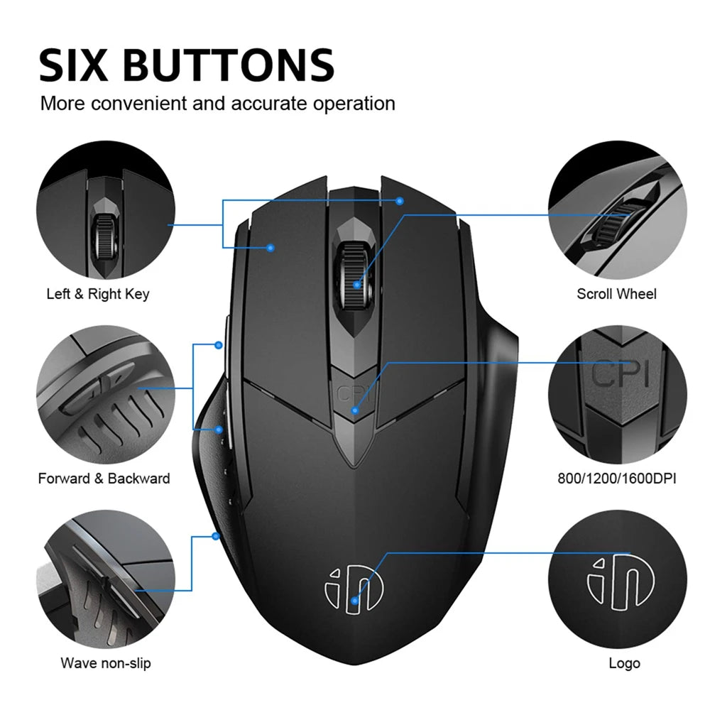 Bluetooth Compatible Mouse Rechargeable 2.4G INPHIC PM6 Wireless Mouse Office Mute Support PC Laptop Tablet Smartphone Universal