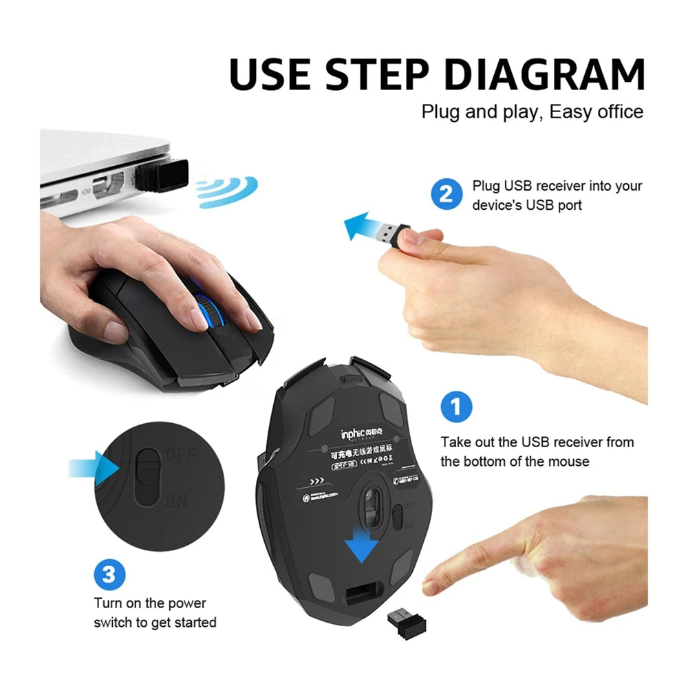Bluetooth Compatible Mouse Rechargeable 2.4G INPHIC PM6 Wireless Mouse Office Mute Support PC Laptop Tablet Smartphone Universal