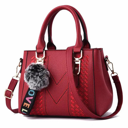 Embroidery Messenger Bags Women Leather Handbags Bags for Women Sac a Main Ladies hair ball Hand Bag