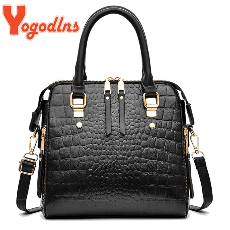 Luxury Crocodile Pattern Handbag Women Winter New PU Leather Tassel Shoulder Bag Brands Design Handle Bag Lady Purse