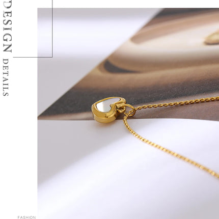 Yhpup Cute Heart Natural Shell Pendant Necklace 18 K Plated Stainless Steel Collar Necklace Gift Jewelry бижутерия для женщин