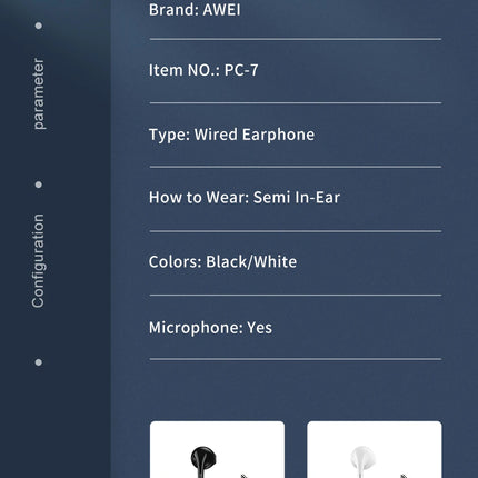 Awei PC-7T/PC-7 Wire-controlled Headset With Microphone Hands-free Calling Ergonomic Headphone Type-C Earphone For Smartphones