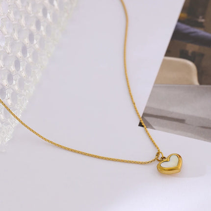 Yhpup Cute Heart Natural Shell Pendant Necklace 18 K Plated Stainless Steel Collar Necklace Gift Jewelry бижутерия для женщин