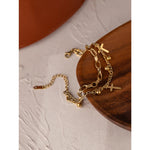 Yhpup Stainless Steel Cross Layered Bracelet for Women Charm Metal 14 K Plated Trendy Golden Wrist Unique Design Jewelry брелок
