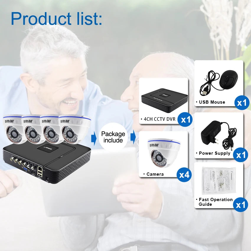 Smar 1080P Video Surveillance System 4CH H.264 CCTV HDMI DVR Security Kit Indoor Home Security Camera Day&Night Detect