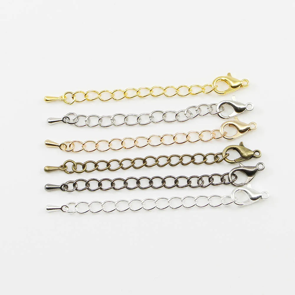 10pcs/lot 50 70mm Tone Extended Extension Tail Chain Lobster Clasps Connector For DIY Bracelet Necklace Jewelry Making Findings
