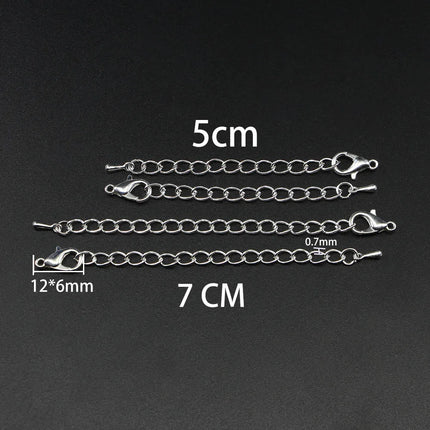 10pcs/lot 50 70mm Tone Extended Extension Tail Chain Lobster Clasps Connector For DIY Bracelet Necklace Jewelry Making Findings