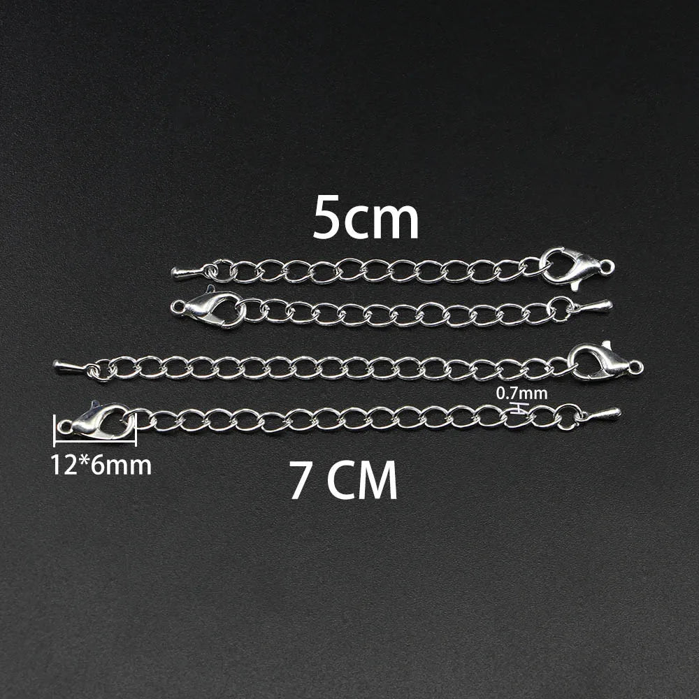 10pcs/lot 50 70mm Tone Extended Extension Tail Chain Lobster Clasps Connector For DIY Bracelet Necklace Jewelry Making Findings