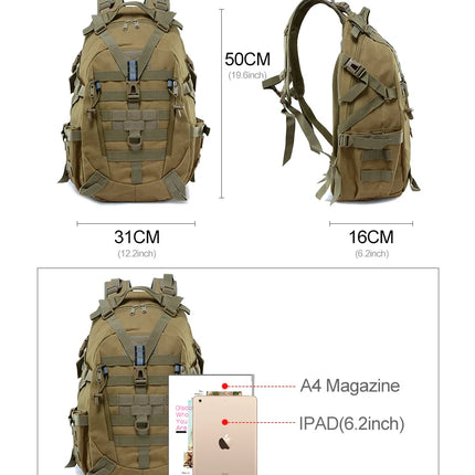 40L Camping Backpack Men's Bag Travel Bags Tactical Molle Climbing Rucksack Hiking Outdoor Reflective Shoulder Fishing Bag