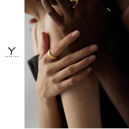 Yhpup 316L Stainless Steel Ring New Design Metalic 18 K PVD Plated Jewelry Trendy Opening Ring бижутерия для женщин Gift