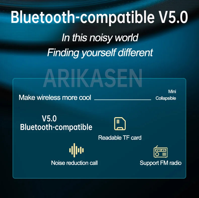 Wireless Headphones Bluetooth MP3 Player Headsets FM Radio On-Ear Comfort TF Card Slot Sport Wireless Earphones with Microphones