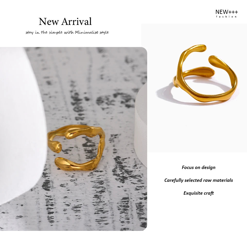 Yhpup 316L Stainless Steel Ring New Design Metalic 18 K PVD Plated Jewelry Trendy Opening Ring бижутерия для женщин Gift