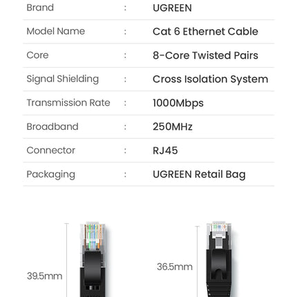 UGREEN Ethernet Cable Cat6 Gigabit High Speed 1000Mbps Internet Cable RJ45 Shielded Network LAN Cord for PC PS5 PS4 PS3 Xbox