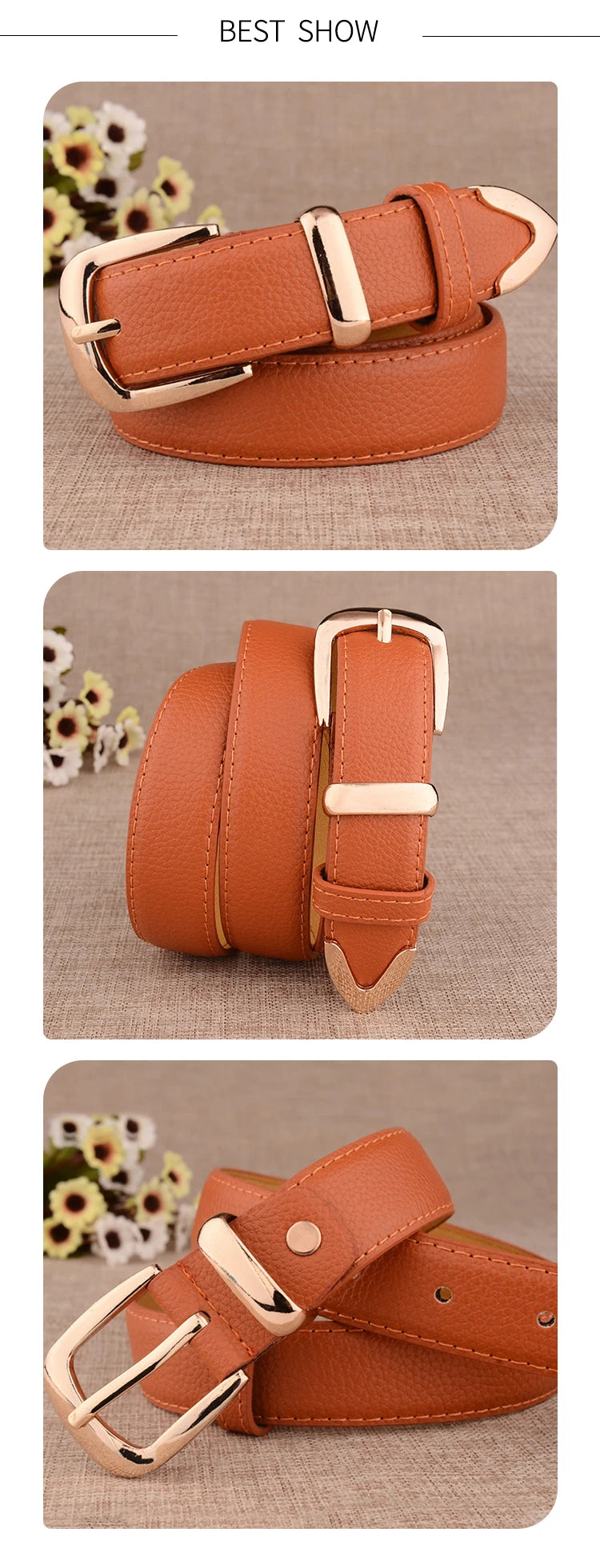 Fashion Women Genuine Leather Belts High Quality Gold Buckle Best Matching Dress Jeans Belts for Lady LB2146