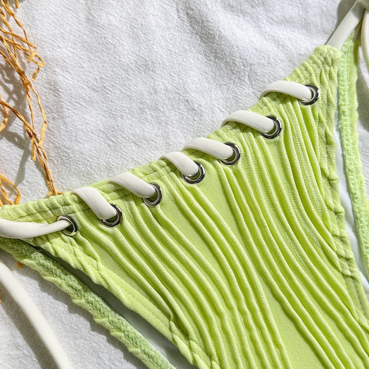 2025 Halter Wrinkled Weave Bikini Women Swimwear Female Swimsuit Two Pieces Bikini Set Brazilian Bathing Suit Swim Beach Wear