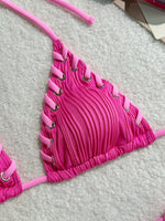 2025 Halter Wrinkled Weave Bikini Women Swimwear Female Swimsuit Two Pieces Bikini Set Brazilian Bathing Suit Swim Beach Wear