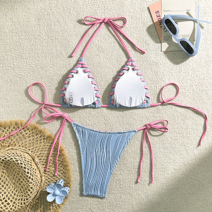 2025 Halter Wrinkled Weave Bikini Women Swimwear Female Swimsuit Two Pieces Bikini Set Brazilian Bathing Suit Swim Beach Wear