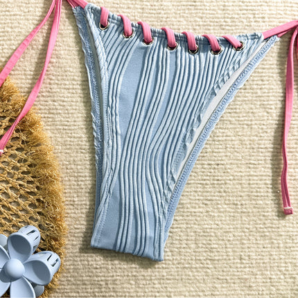 2025 Halter Wrinkled Weave Bikini Women Swimwear Female Swimsuit Two Pieces Bikini Set Brazilian Bathing Suit Swim Beach Wear