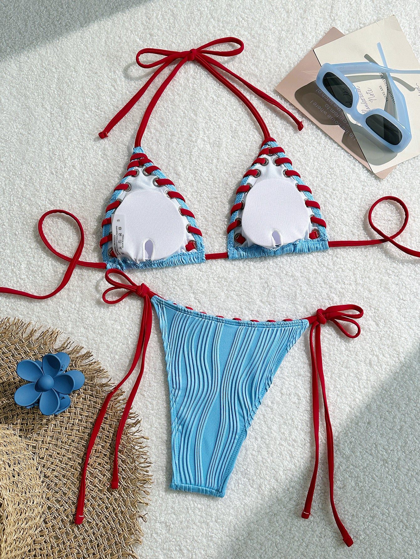 2025 Halter Wrinkled Weave Bikini Women Swimwear Female Swimsuit Two Pieces Bikini Set Brazilian Bathing Suit Swim Beach Wear