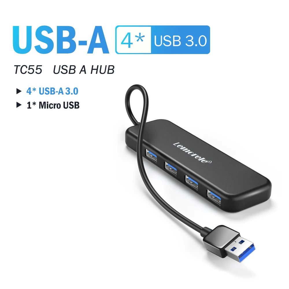 Lemorele USB 3.0 HUB 4 in 1 Type C Adapter 4 Ports Slot  USB C Hub USB Hub 3.0 High Speed For Laptop Windows Mac