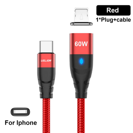 USLION PD 60W Magnetic Fast Charger Cable for iPhone 14 13 Pro Max Xiaomi 12 POCO USB C To Type C Data Charging Wire for Macbook